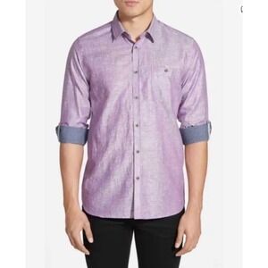 Ted Baker London Shirt Mens 6 XL Purple Linen Blend Roll Tab Sleeve